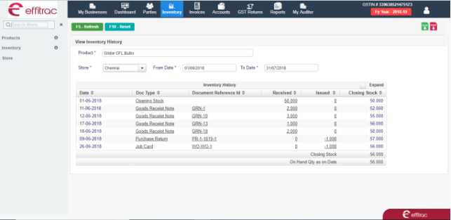 view inventory History